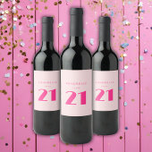 Modern 21st Twenty One Roze Verjaardagsfeest Wijn Etiket