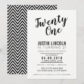 MODERN 21ST verjaardagsfeest UITNODIGEN effen zwar Kaart (Voorkant / Achterkant)