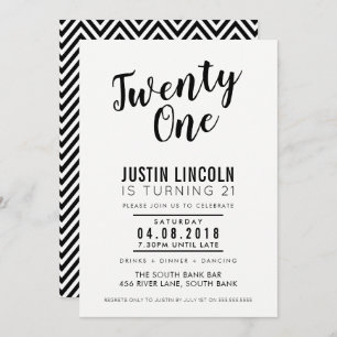 MODERN 21ST-verjaardagsfeestje INVITE zwart Kaart
