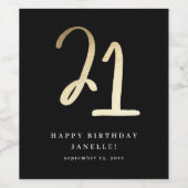 Modern 21ste verjaardag zwart-witscript wijn etiket (Enkel label)