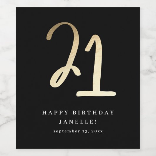 Modern 21ste verjaardag zwart-witscript wijn etiket (Enkel label)