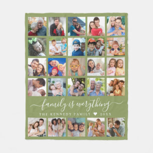Modern 25 foto collage citaat familienaam groen fleece deken