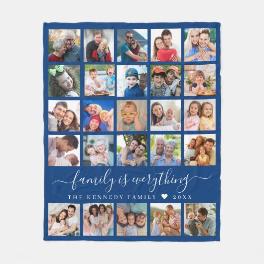 Modern 25 Photo Collage Quote Family Name Blue Fleece Deken (Voorkant)