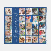 Modern 25 Photo Collage Quote Family Name Blue Fleece Deken (Voorkant (Horizontaal))