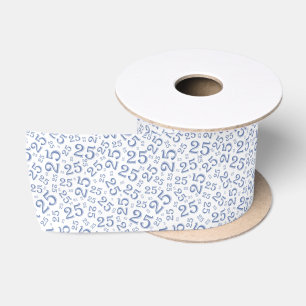 Modern 25e verjaardag nummer patroon blauw/wit satijnen lint