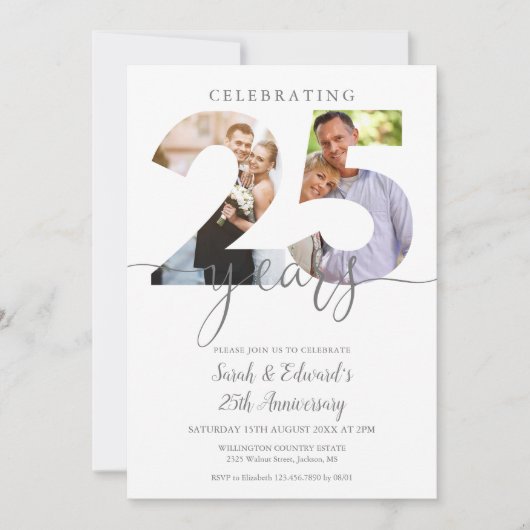 Modern 25th Wedding Jubileum 2 Foto Kaart (Voorkant)