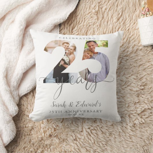 Modern 25th Wedding Jubileum 2 Foto Kussen (Deken)
