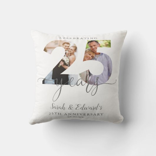 Modern 25th Wedding Jubileum 2 Foto Kussen (Achterkant)