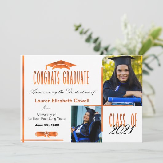 Modern 2 Aankondiging van Oranje en wit Afstudeerd (Staand voorkant)