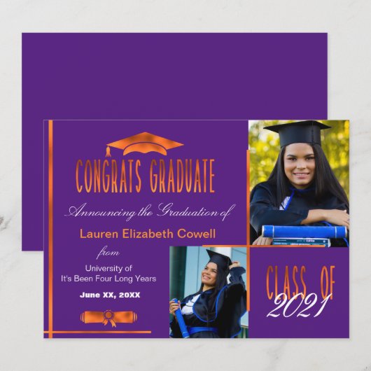 Modern 2 Aankondiging van Paars en Oranje Afstudee (Voorkant / Achterkant)