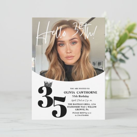 Modern 2 foto 35e verjaardag wit zwart kaart (Staand voorkant)
