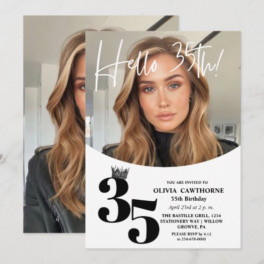 Modern 2 foto 35e verjaardag wit zwart kaart (Voorkant / Achterkant)