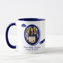 Modern 2-Foto & Afstuderen Diploma & Pet op Blauw Mok