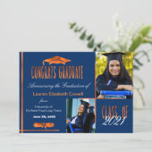 Modern 2 foto blauw & Sinaasappel Afstuderen aanko Aankondiging (Staand voorkant)