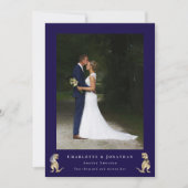 Modern 2 foto dinosaurus thema bruiloft marine bla bedankkaart (Voorkant)