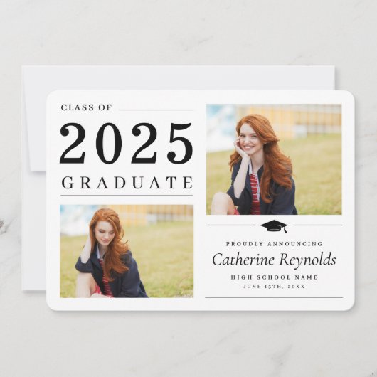 Modern 2 foto Eenvoudig Afstuderen Aankondiging Ka (Voorkant)