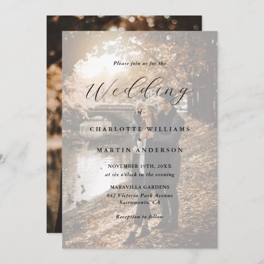 Modern 2 foto Elegant Script bruiloft Kaart (Voorkant / Achterkant)