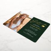 Modern 2 Foto Forest Green & Gold Foil Afstudeerde Folie Uitnodiging (Gedraaid)