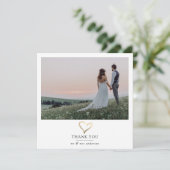 Modern 2 Foto Gold Foil Heart Wedding Bedankkaart (Staand voorkant)