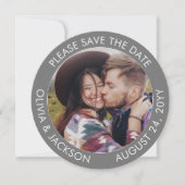 Modern 2 Foto grijs en White Unique Round Wedding Save The Date (Voorkant)