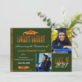 Modern 2 Foto Groen & Sinaasappel Afstudeerder Aan Aankondiging (Staand voorkant)