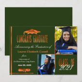 Modern 2 Foto Groen & Sinaasappel Afstudeerder Aan Aankondiging (Voorkant / Achterkant)