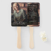 Modern 2-foto handgeschreven script begrafenisprog handwaaier (Voorkant en achterkant)