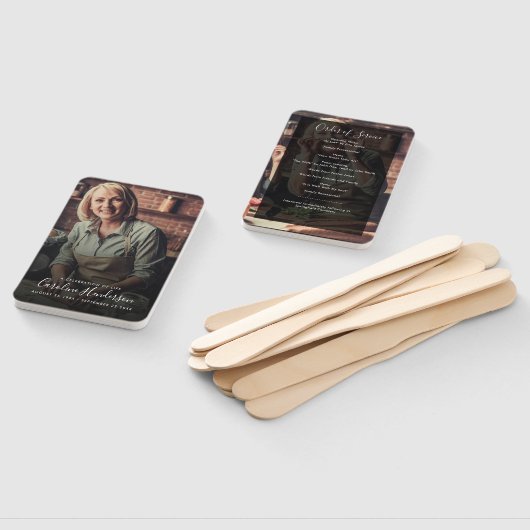 Modern 2-foto handgeschreven script begrafenisprog handwaaier (Niet-gemonteerd)