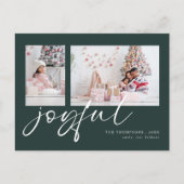 Modern 2 foto Joyful Script Christmas Green Feestdagenkaart (Voorkant)