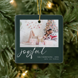 Modern 2 foto Joyful Script Christmas Green Keramisch Ornament