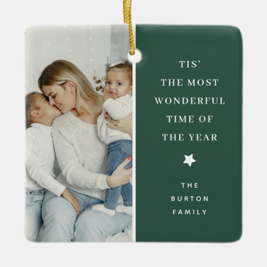 Modern 2 Foto Keepsake Kerstcadeau Keramisch Ornament (Voorkant)