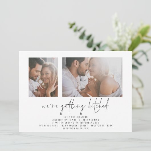 Modern 2 Foto met gehitte bruiloft Kaart (Staand voorkant)