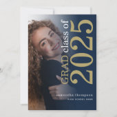 Modern 2 foto Navy Gold 2025 Afstuderen Aankondiging (Voorkant)