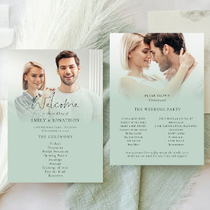 Modern 2 foto overlay script Sage bruiloft program Kaart