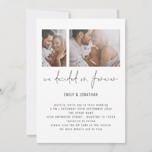 Modern 2 Foto QR Code Romantic Wedding Kaart (Voorkant)