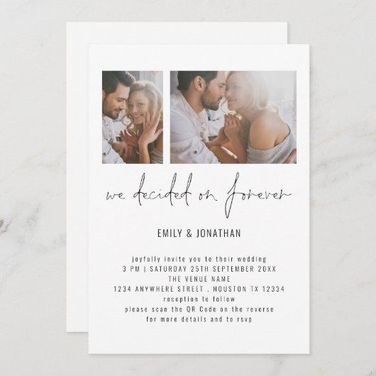 Modern 2 Foto QR Code Romantic Wedding Kaart (Voorkant / Achterkant)