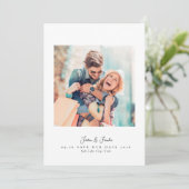 Modern 2 foto script zwart-wit bruiloft save the date (Staand voorkant)