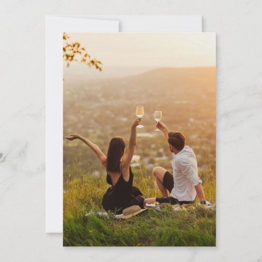 Modern 2 foto script zwart-wit bruiloft save the date (Achterkant)