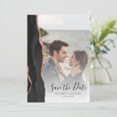 Modern 2-foto zwart Roos Gold Agate Save the Date (Staand voorkant)