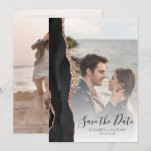 Modern 2-foto zwart Roos Gold Agate Save the Date (Voorkant / Achterkant)