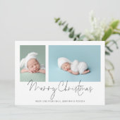 Modern 2 Fotocollage Baby Eerste Kerstmis Feestdagenkaart (Staand voorkant)