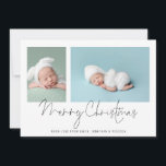 Modern 2 Fotocollage Baby Eerste Kerstmis Feestdagenkaart<br><div class="desc">Moderne Familie 2 Fotocollage Baby Eerste Kerstmis Kaart. Vervang de twee voorbeeldfoto's eenvoudig door uw eigen foto's en personaliseer ze met uw begroeting en namen onderaan. Vrolijk kerstfeest is in een stijlvol setscript. Ook verkrijgbaar als afdrukbare digitale download.</div>