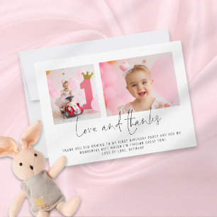 Modern 2 foto's 1e verjaardag Liefde en Bedankt ka Kaart