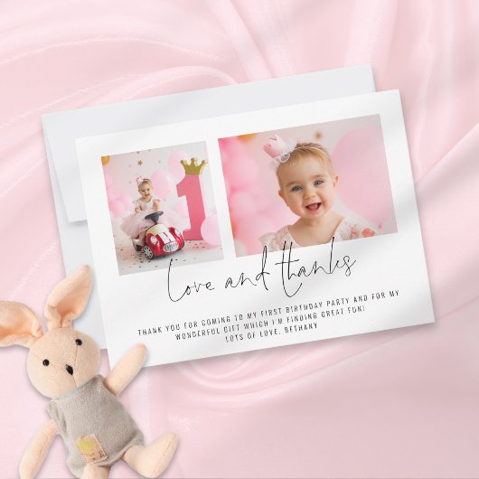 Modern 2 foto's 1e verjaardag Liefde en Bedankt ka Kaart