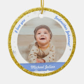 Modern 2 Foto's Baby Boy 1st Kerstman Godmoeder Keramisch Ornament (Voorkant)