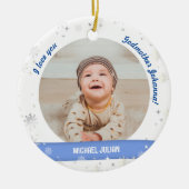 Modern 2 Foto's Baby Boy 1st Kerstman Godmoeder Keramisch Ornament (Voorkant)