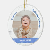 Modern 2 Foto's Baby Boy 1st Kerstman Godmoeder Keramisch Ornament (Links)