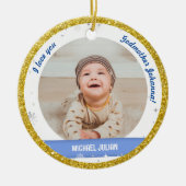 Modern 2 Foto's Baby Boy 1st Kerstman Godmoeder Keramisch Ornament (Voorkant)