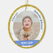 Modern 2 Foto's Baby Boy 1st Kerstman Godmoeder Keramisch Ornament (Links)