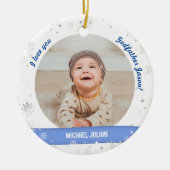 Modern 2 Foto's Baby Boy 1st Kerstvader Keramisch Ornament (Voorkant)